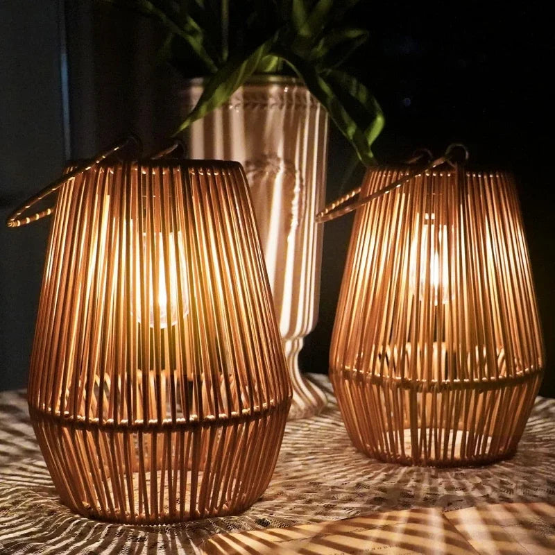 Solar-Tischlampe Rattanoptik | LED | Kabellos | Outdoor