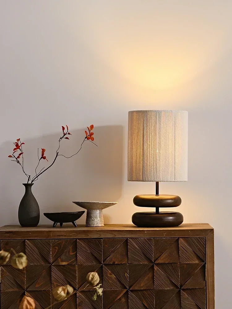 Keramik-Tischlampe Boho Stil | Leinen-Lampenschirm | Warmes Ambientelicht