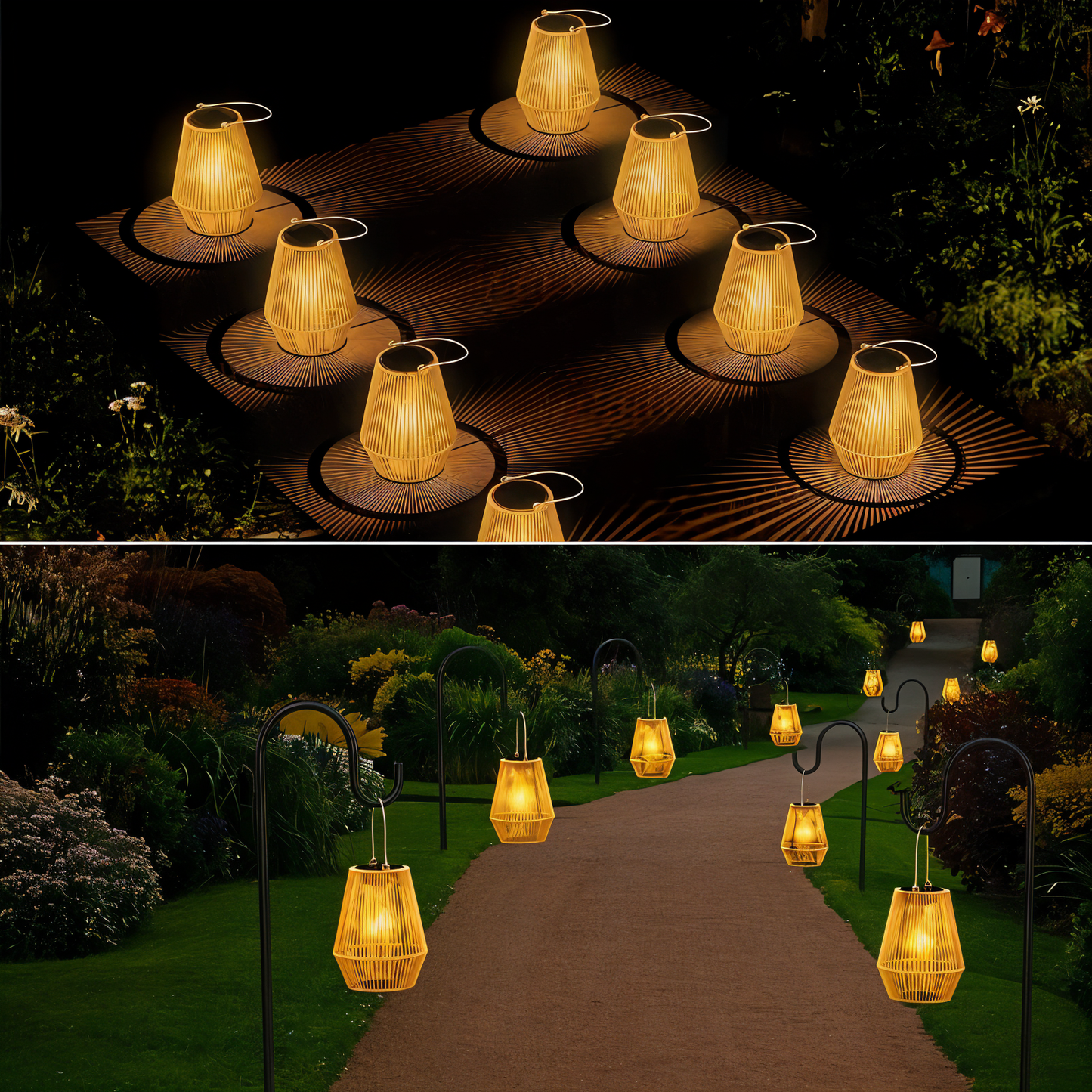 Solar-Tischlaterne Geflochten | LED | Automatik | Garten & Balkon