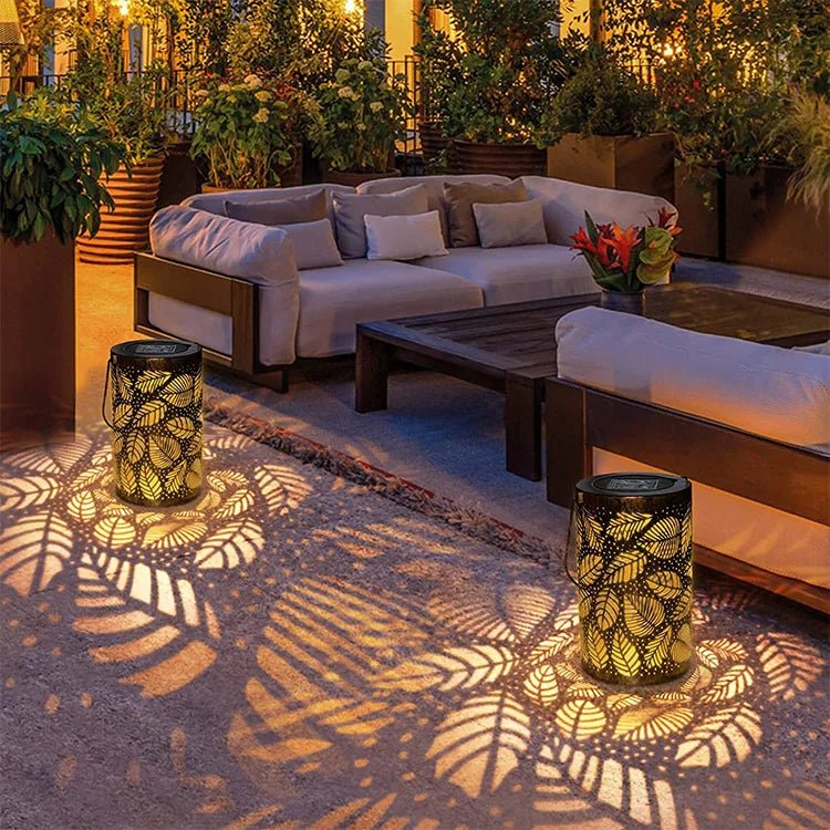 Solar-Laterne Zylinder | Blattmuster | LED | Garten & Terrasse