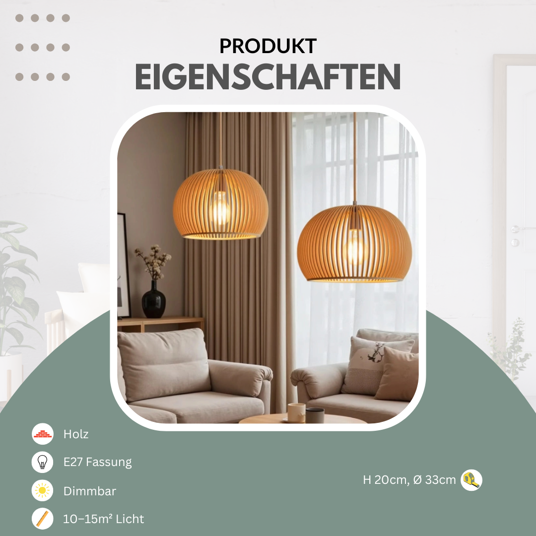 Pendelleuchte | Holz Kugelform Ø33 cm & Ø45 cm | Natürlich & Warm