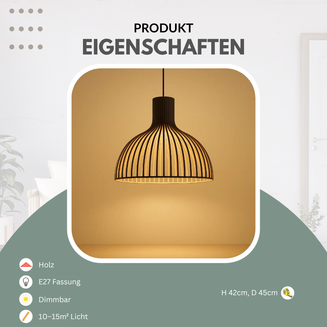 LED‑Pendelleuchte aus Holz | Moderne Halbkugel‑Hängeleuchte