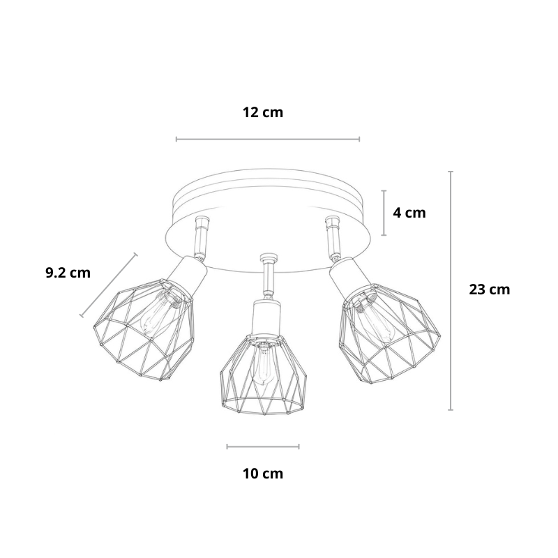 Industrial-Deckenleuchte | 3-Flammig | Metall | Wohnzimmer & Essbereich