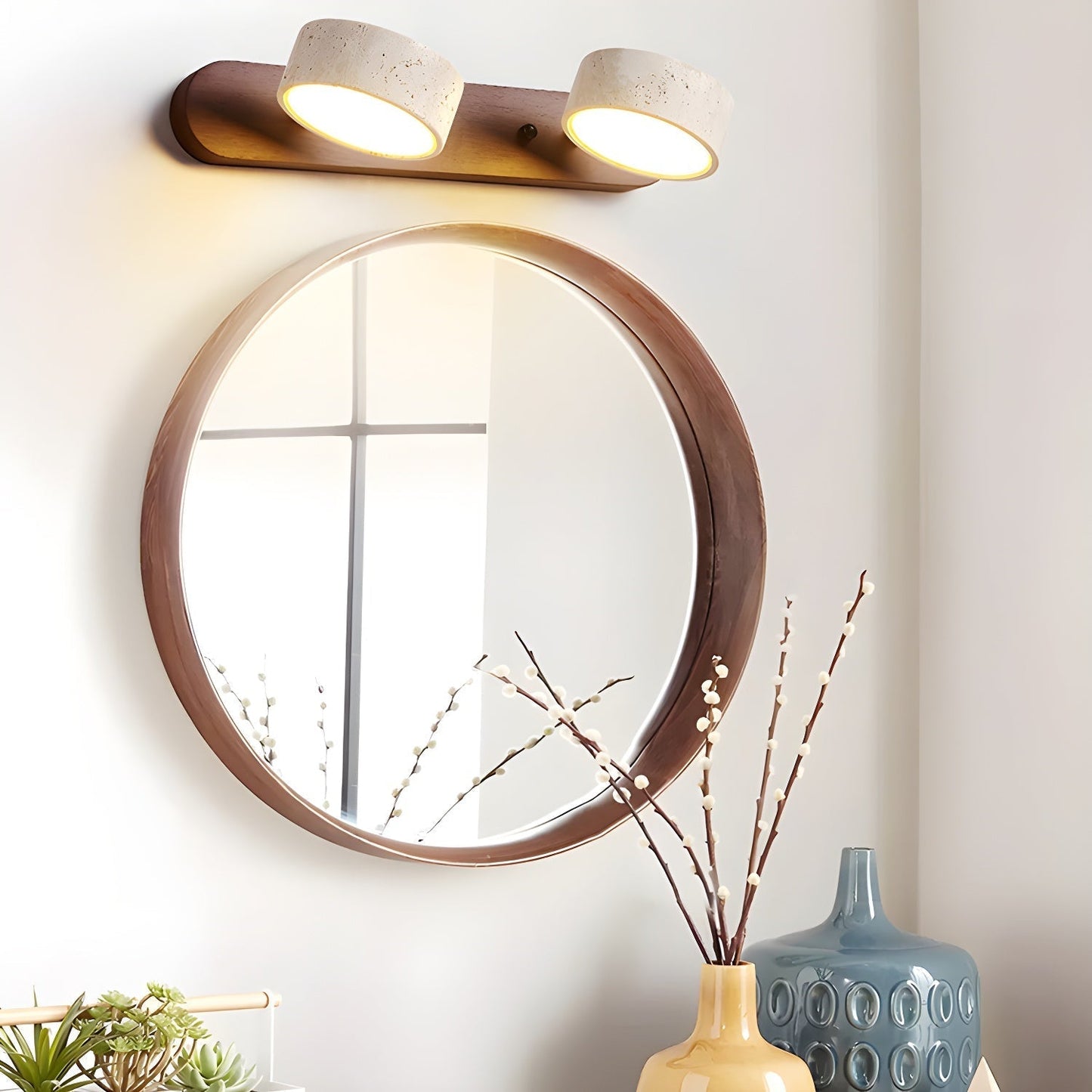 Wandleuchte Travertin Holz | LED | Warmweiß | Modern