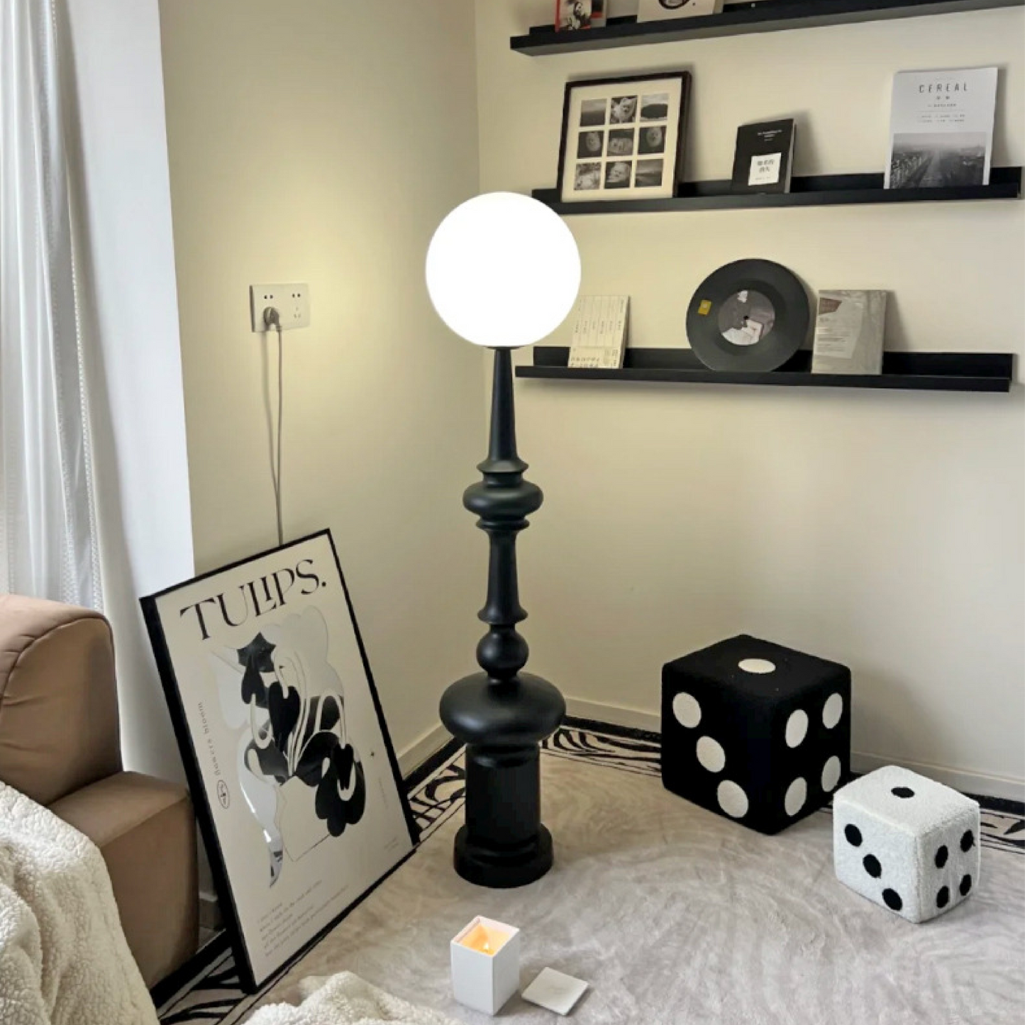 Stehlampe Kugel Schwarz | E27 | Glas Metall | Modern