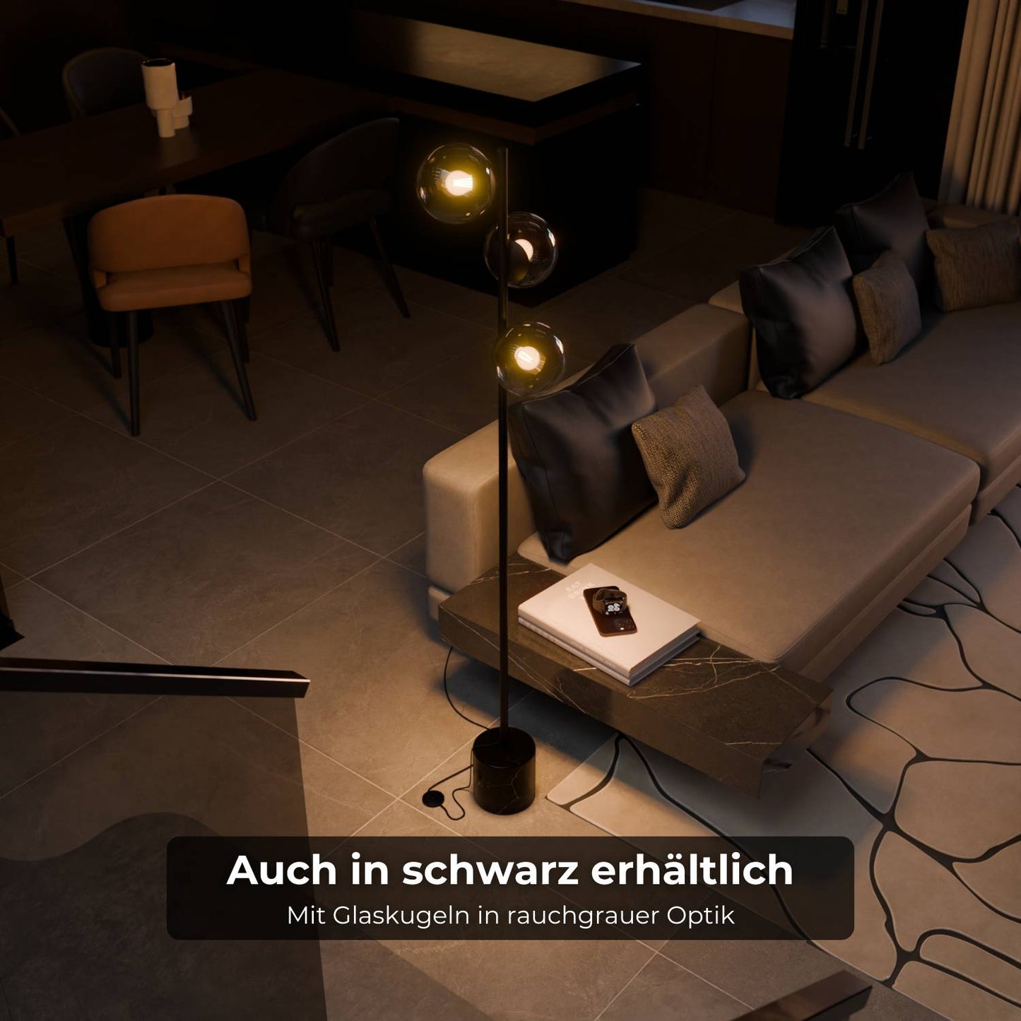 LED-Stehleuchte | Designer-Innenbeleuchtung | Opalglas & Travertin-Akzent