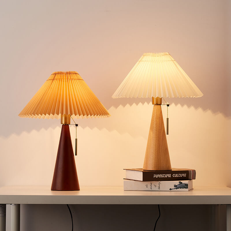 Tischlampe Holz Stoffschirm | Japandi Stil | LED | Warmes Licht
