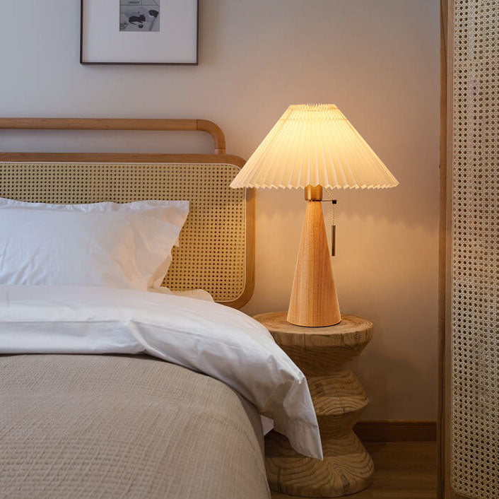 Tischlampe Holz Stoffschirm | Japandi Stil | LED | Warmes Licht
