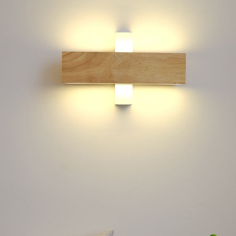 Japanische Holz-Rechteck LED-Wandleuchte | Japanisch-Minimalistisches Design | 1-flammig