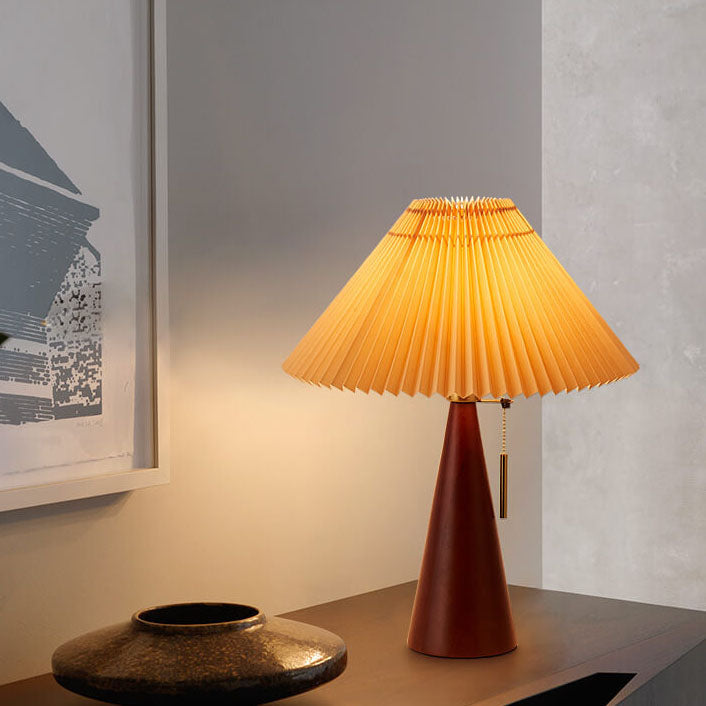 Tischlampe Holz Stoffschirm | Japandi Stil | LED | Warmes Licht