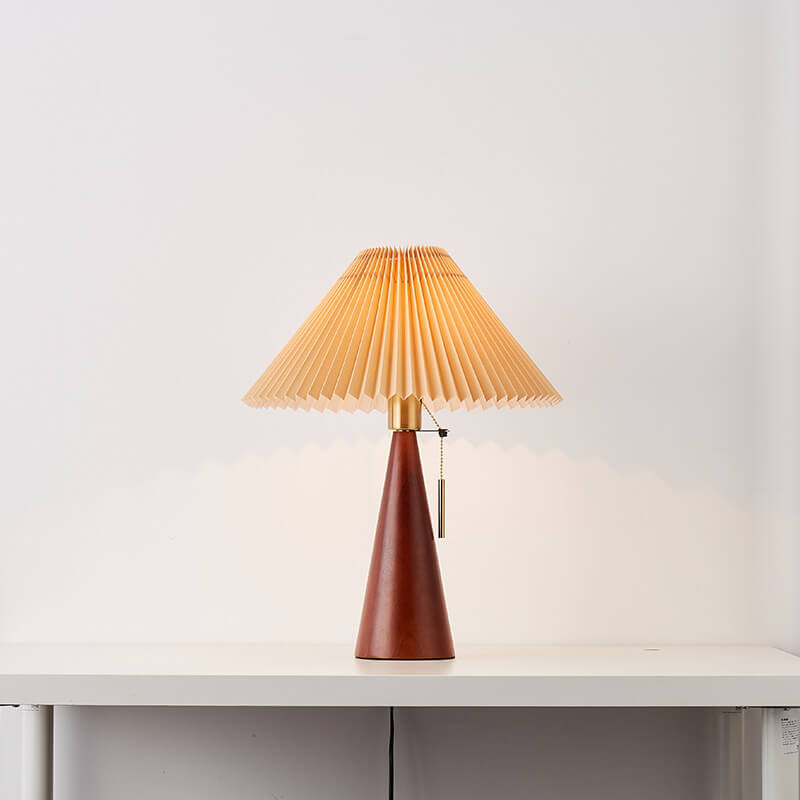 Tischlampe Holz Stoffschirm | Japandi Stil | LED | Warmes Licht