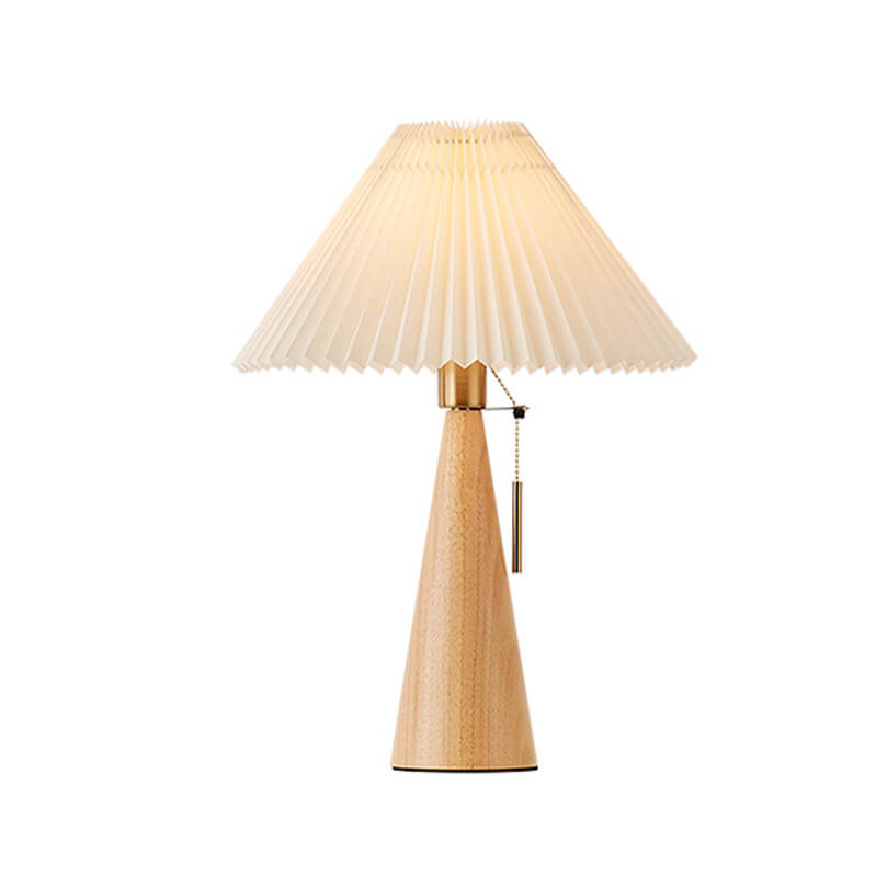 LED-Tischlampe | Japanisches Holz & Faltenstoff | Warmweißes Licht