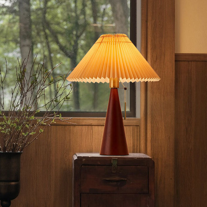 LED-Tischlampe | Japanisches Holz & Faltenstoff | Warmweißes Licht