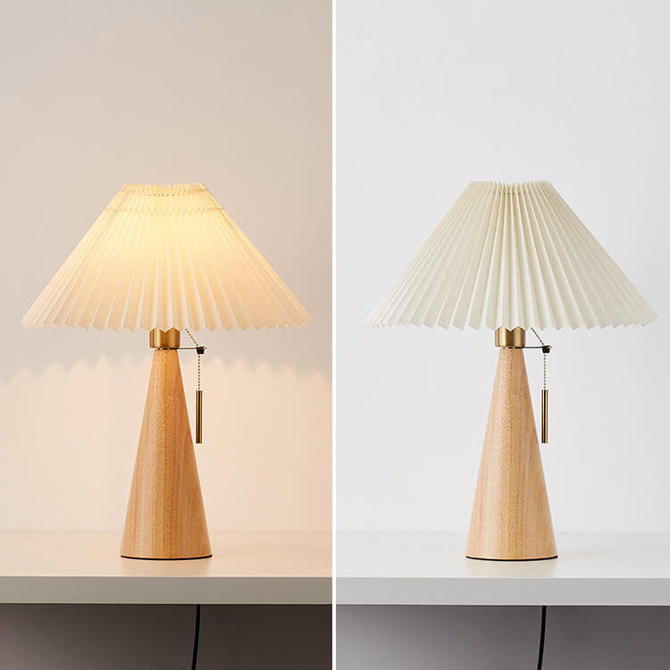 Tischlampe Holz Stoffschirm | Japandi Stil | LED | Warmes Licht