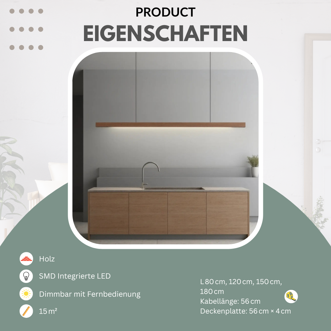 Pendelleuchte | Holzdesign Länglich | Dimmbar | Esszimmer & Kücheninsel
