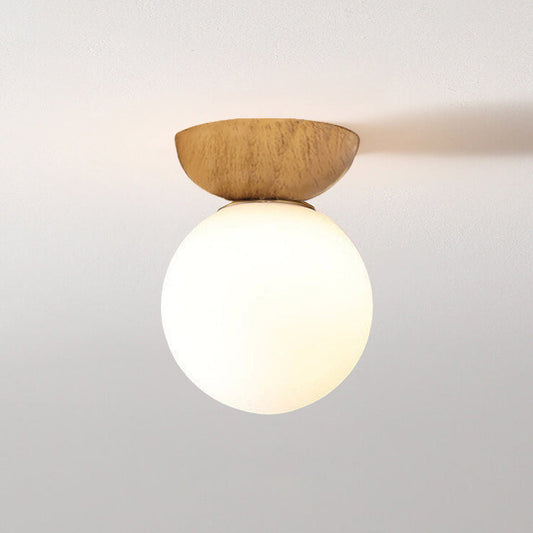 Nordic Holz-Glas Kugel-Deckenleuchte | Modernes Minimaldesign | 1-flammig