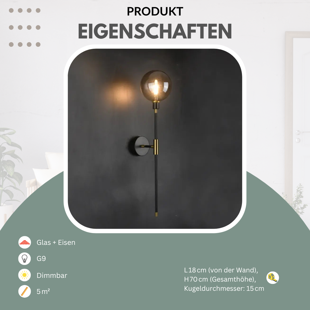 Industrielle LED-Wandleuchte | Glas & Metall | Schwarz | Funktionales Licht