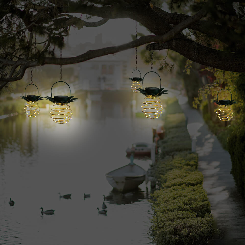 Solar-Hängelaterne Ananas | Spiral LED Lichter | IP44 | Garten & Balkon