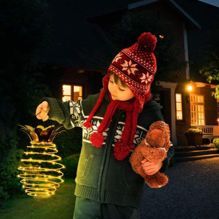 Solar-Hängelaterne Ananas | Spiral LED Lichter | IP44 | Garten & Balkon