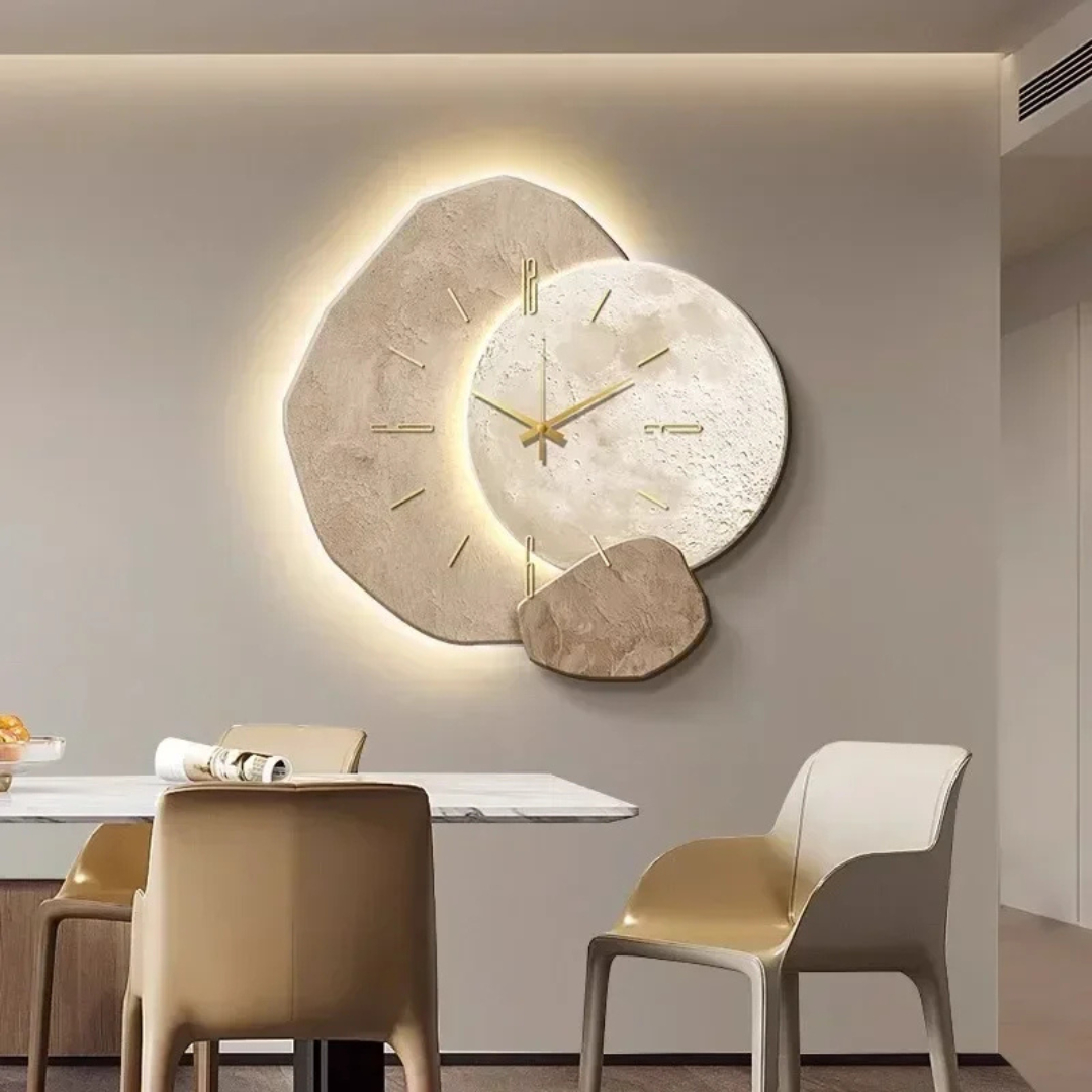 LED-Wanduhr | Holzoptik & LED | Skandinavisches Design | Wohnzimmer & Büro