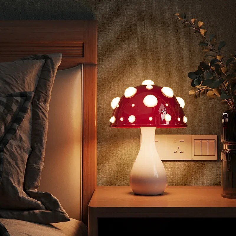 Tischlampe Pilzdesign | Dimmbar | Warmweiß | Kabelgebunden oder Kabellos