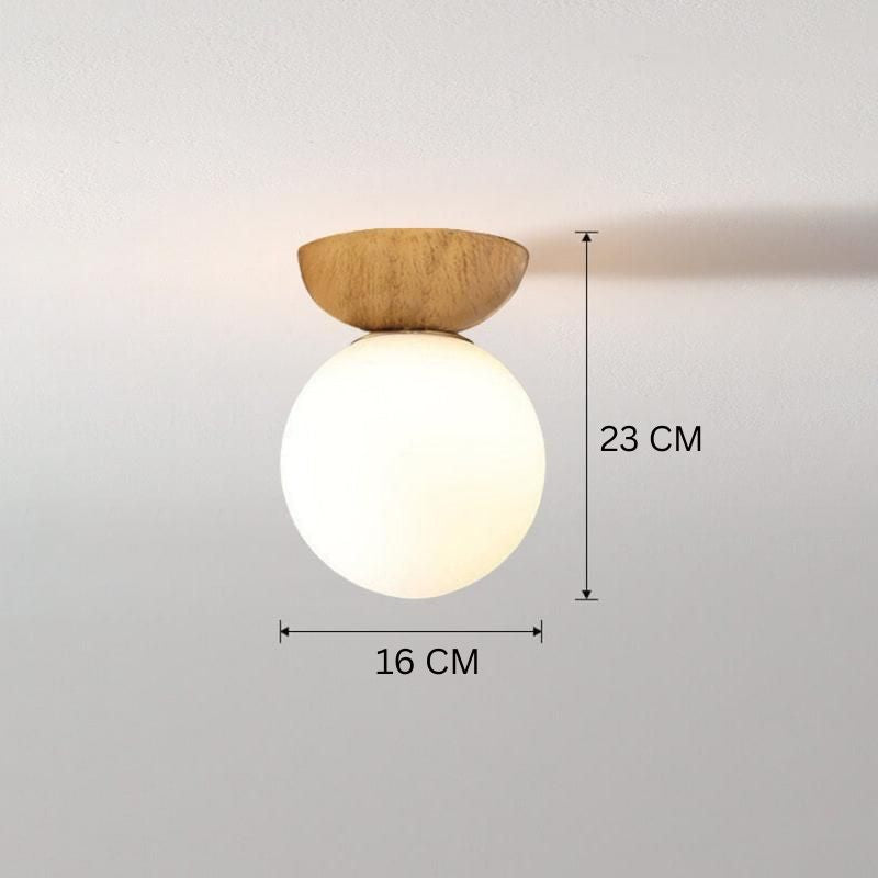 Deckenleuchte Glas Kugel | Holzstruktur & Metallakzent | Modern