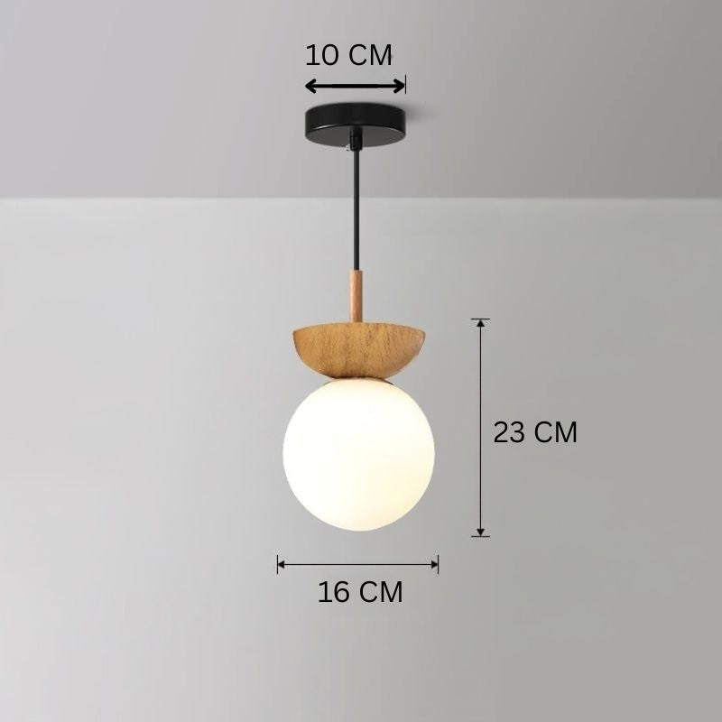 Deckenleuchte Glas Kugel | Holzstruktur & Metallakzent | Modern