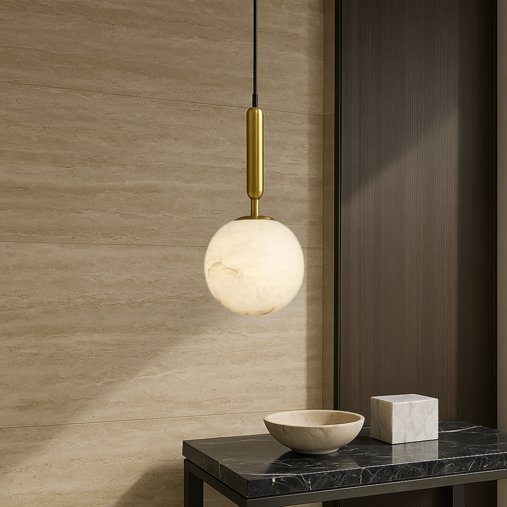 Pendelleuchte Alabaster Kugel | G9 | Messing | Modern