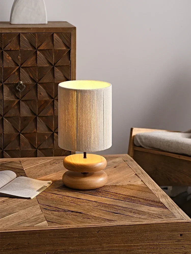 Keramik-Tischlampe Boho Stil | Leinen-Lampenschirm | Warmes Ambientelicht
