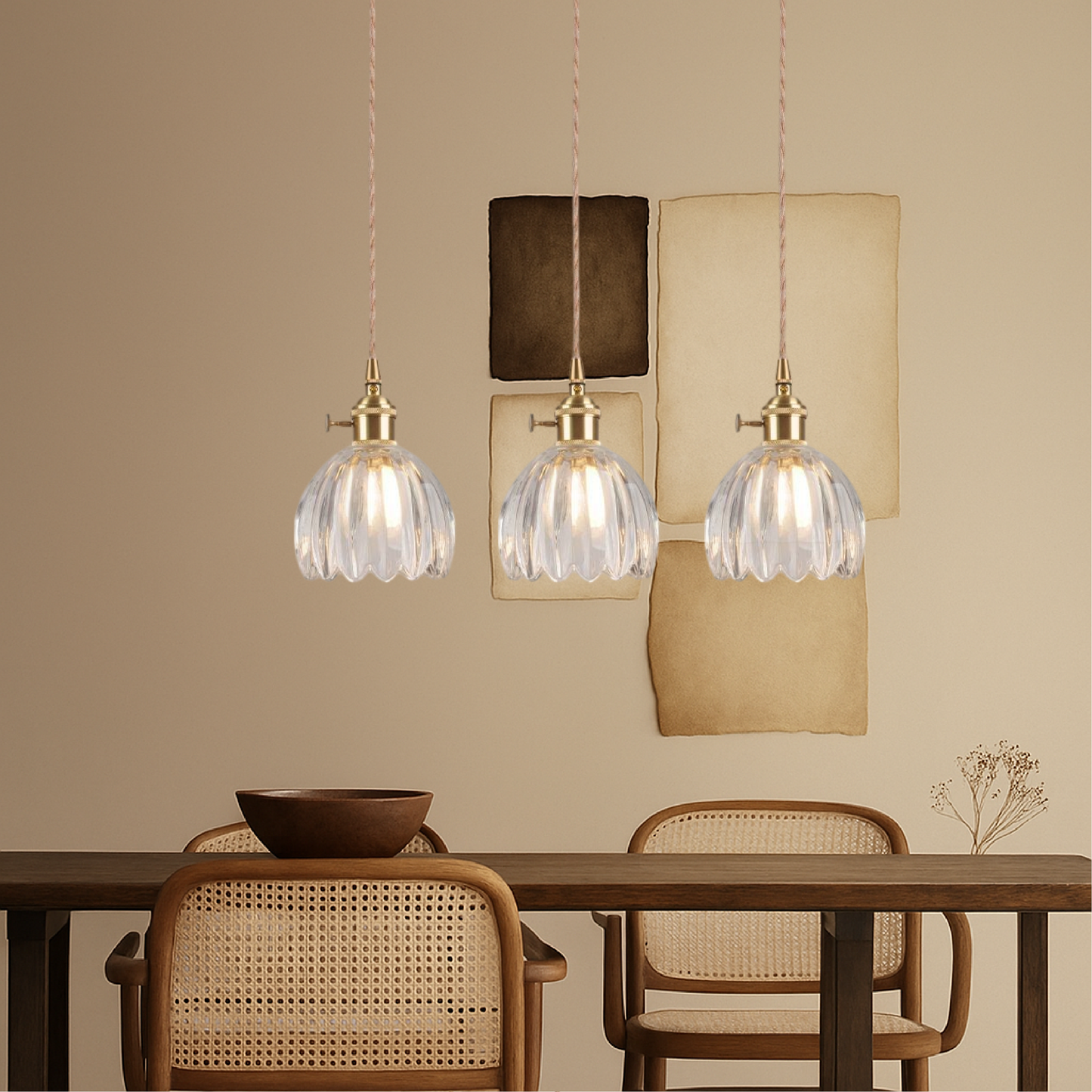 Pendelleuchte Glas Geriffelt | E27 | LED | Japandi