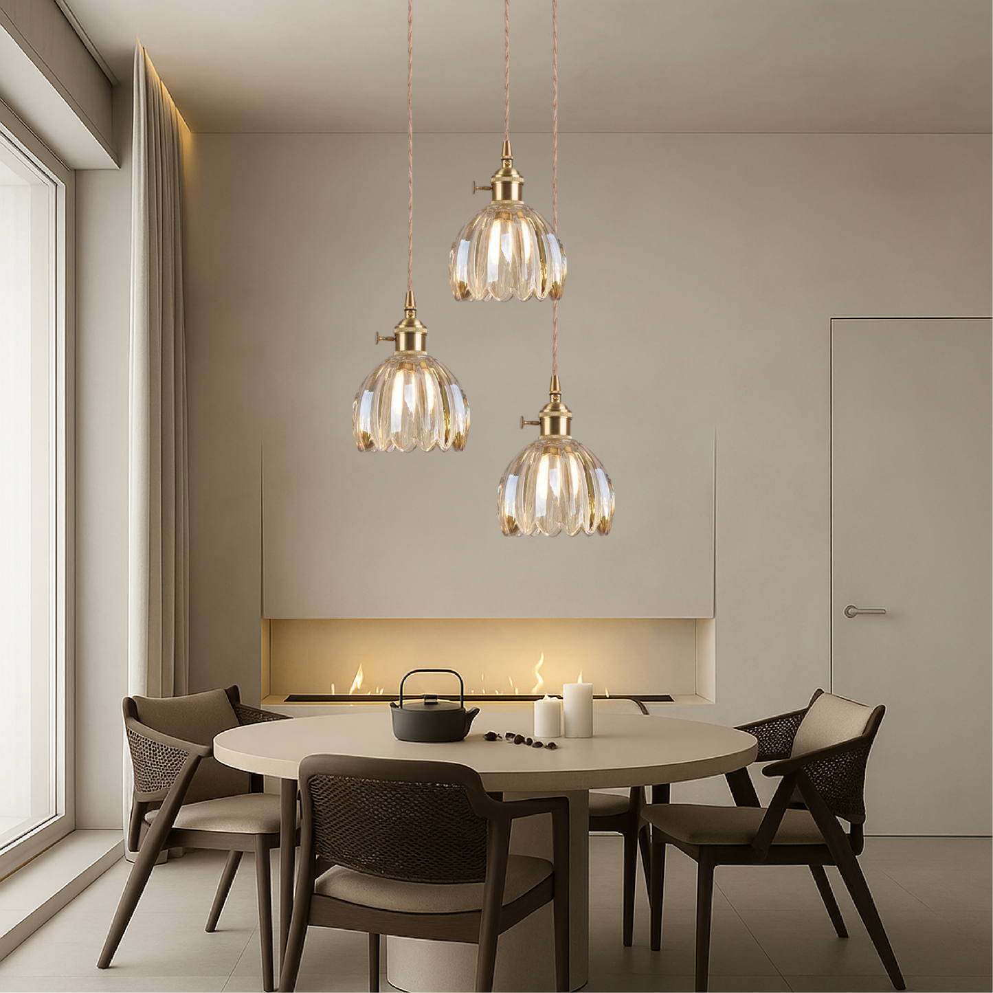 Pendelleuchte Glas Geriffelt | E27 | LED | Japandi