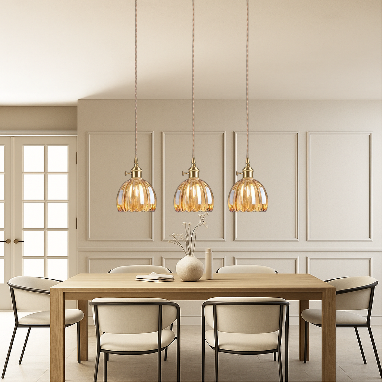 Pendelleuchte Glas Geriffelt | E27 | LED | Japandi