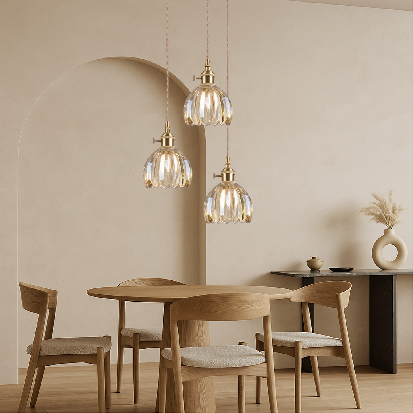 Pendelleuchte Glas Geriffelt | E27 | LED | Japandi