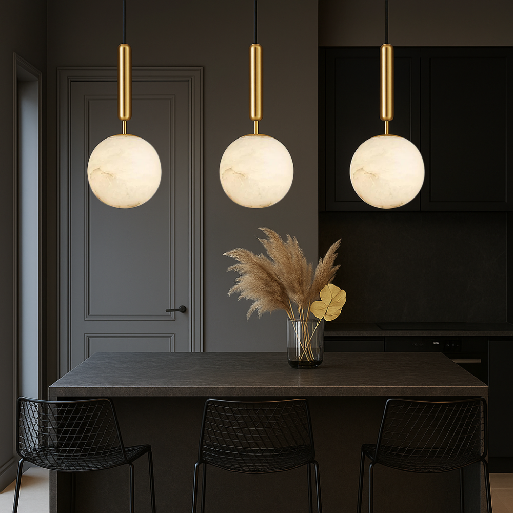 Pendelleuchte Alabaster Kugel | G9 | Messing | Modern
