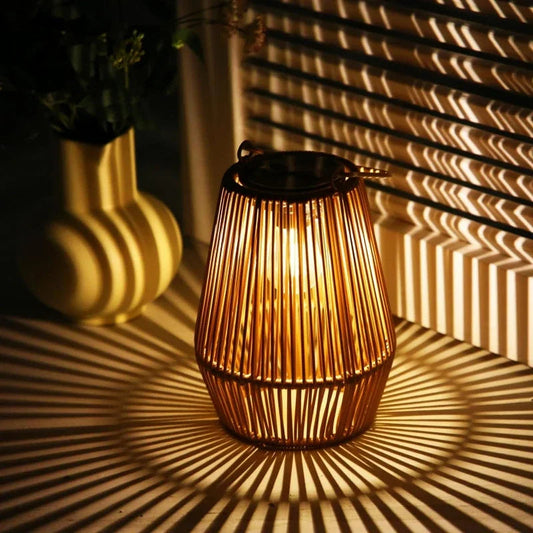 Solar-Tischlampe Rattanoptik | LED | Kabellos | Outdoor