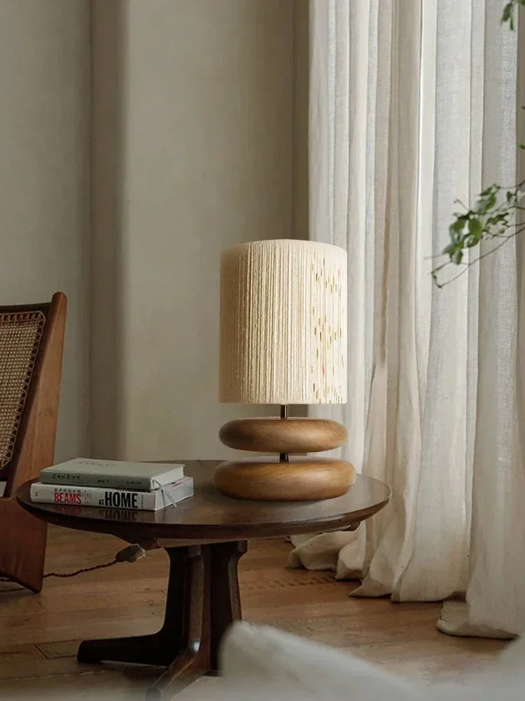 Keramik-Tischlampe Boho Stil | Leinen-Lampenschirm | Warmes Ambientelicht