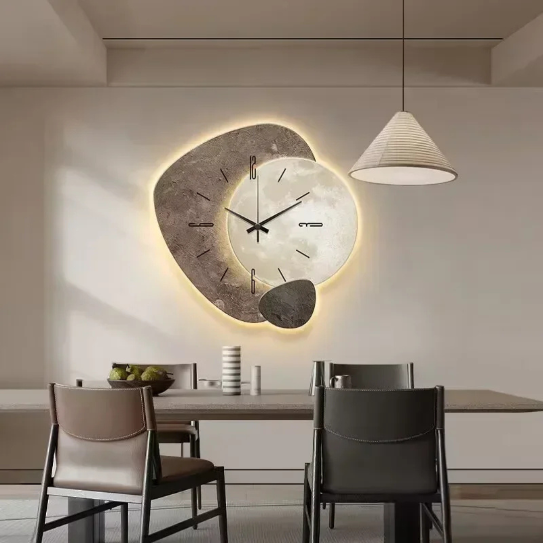 LED-Wanduhr | Holzoptik & LED | Skandinavisches Design | Wohnzimmer & Büro