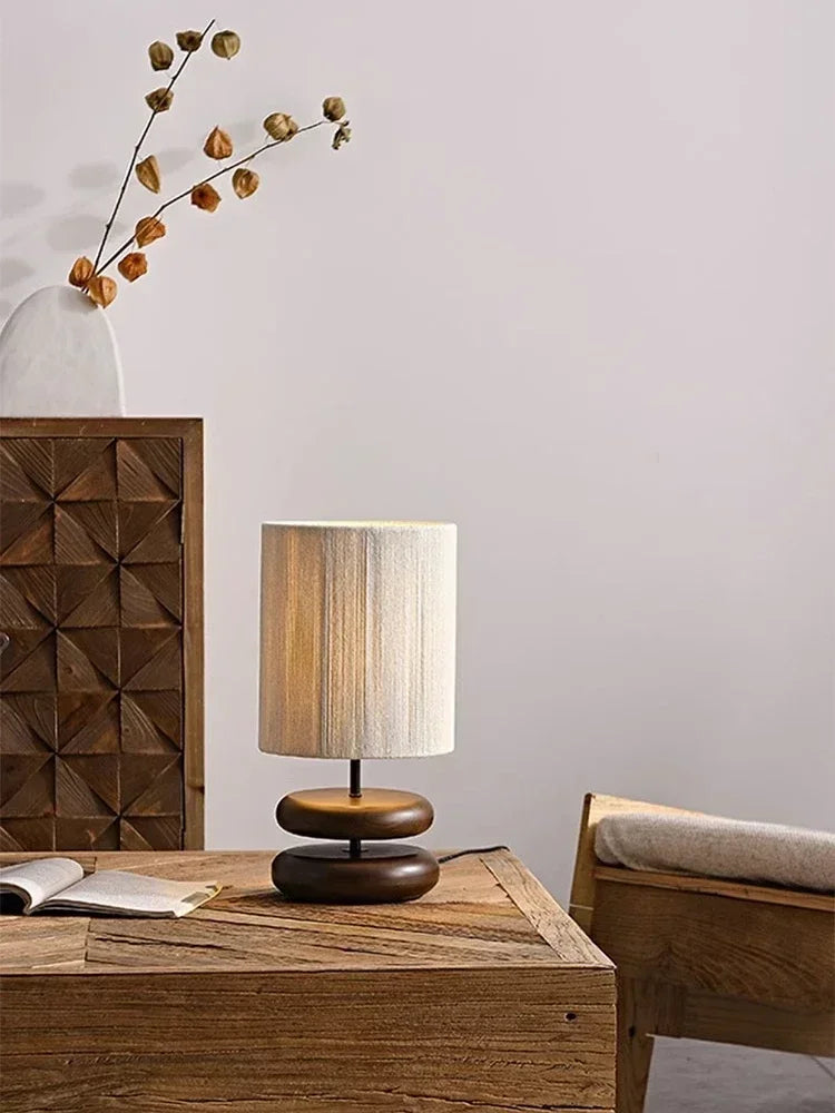 Keramik-Tischlampe Boho Stil | Leinen-Lampenschirm | Warmes Ambientelicht