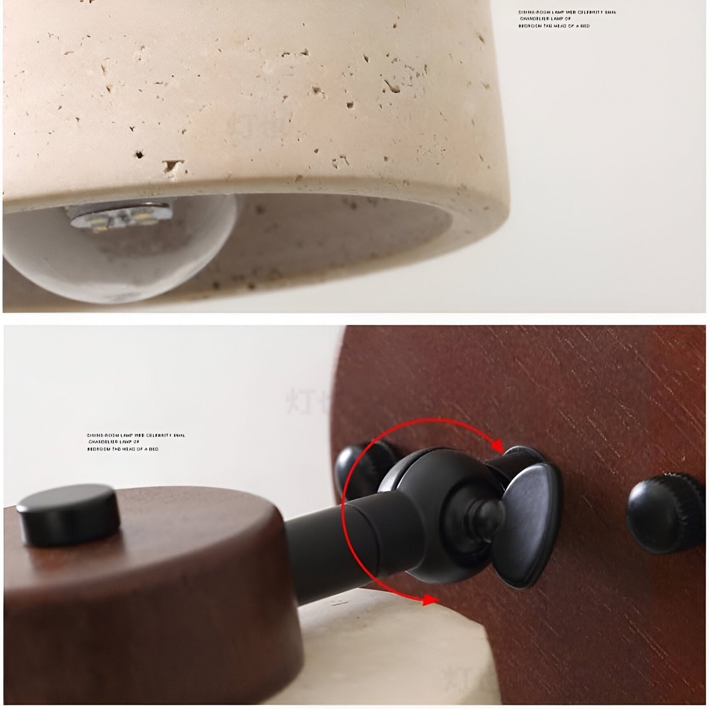 Minimalistische Travertin-Holz Zylinder-Wandleuchte | Natürlicher Minimalstil | LED-1-Flammig