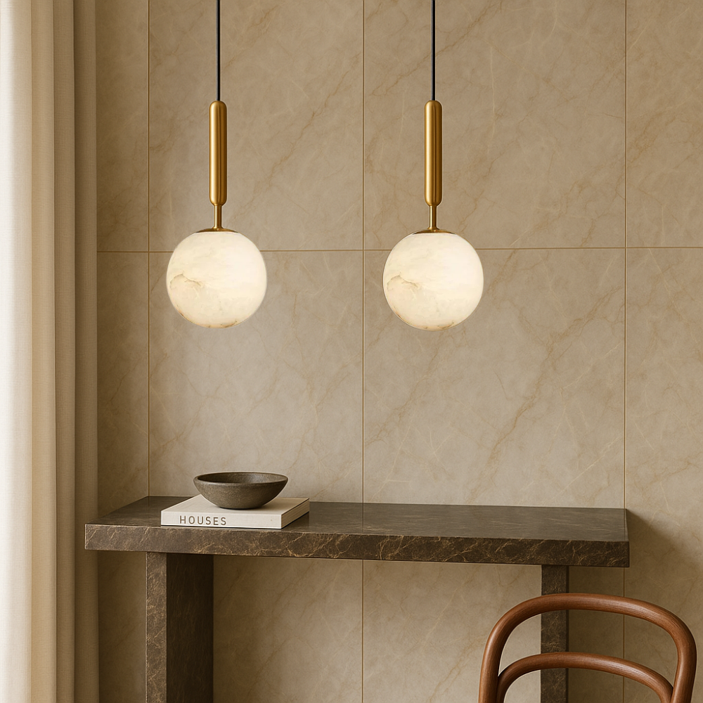 Pendelleuchte Alabaster Kugel | G9 | Messing | Modern