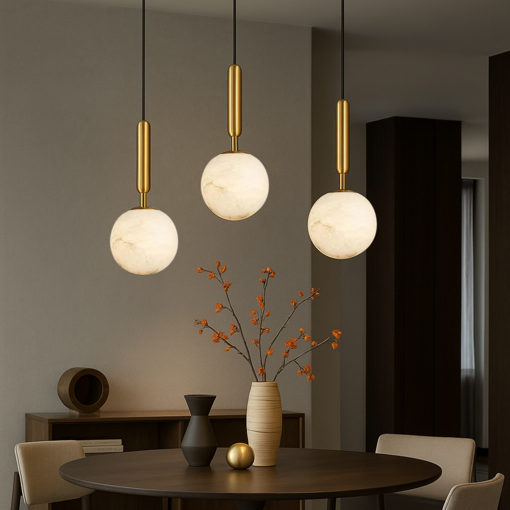 Pendelleuchte Alabaster Kugel | G9 | Messing | Modern