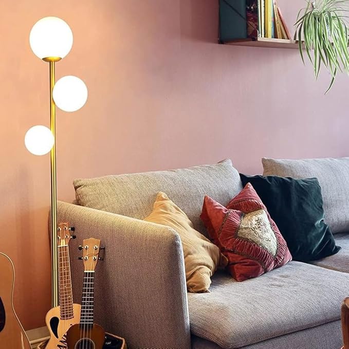 LED-Stehleuchte | Designer-Innenbeleuchtung | Opalglas & Travertin-Akzent