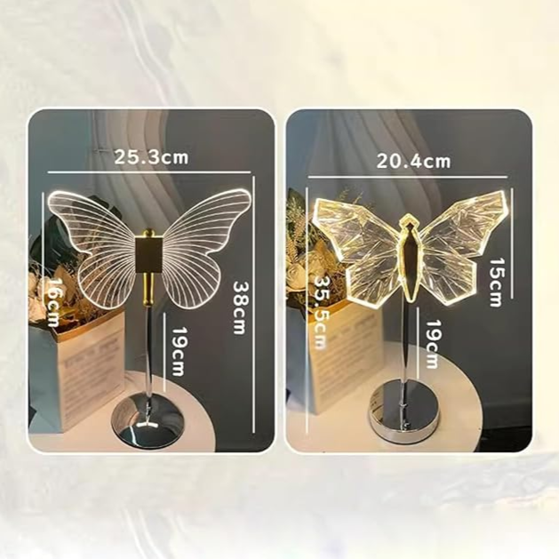 LED-Tischlampe Schmetterling | Acryl & Metall | Warmweiß 3500K | Dekorativ