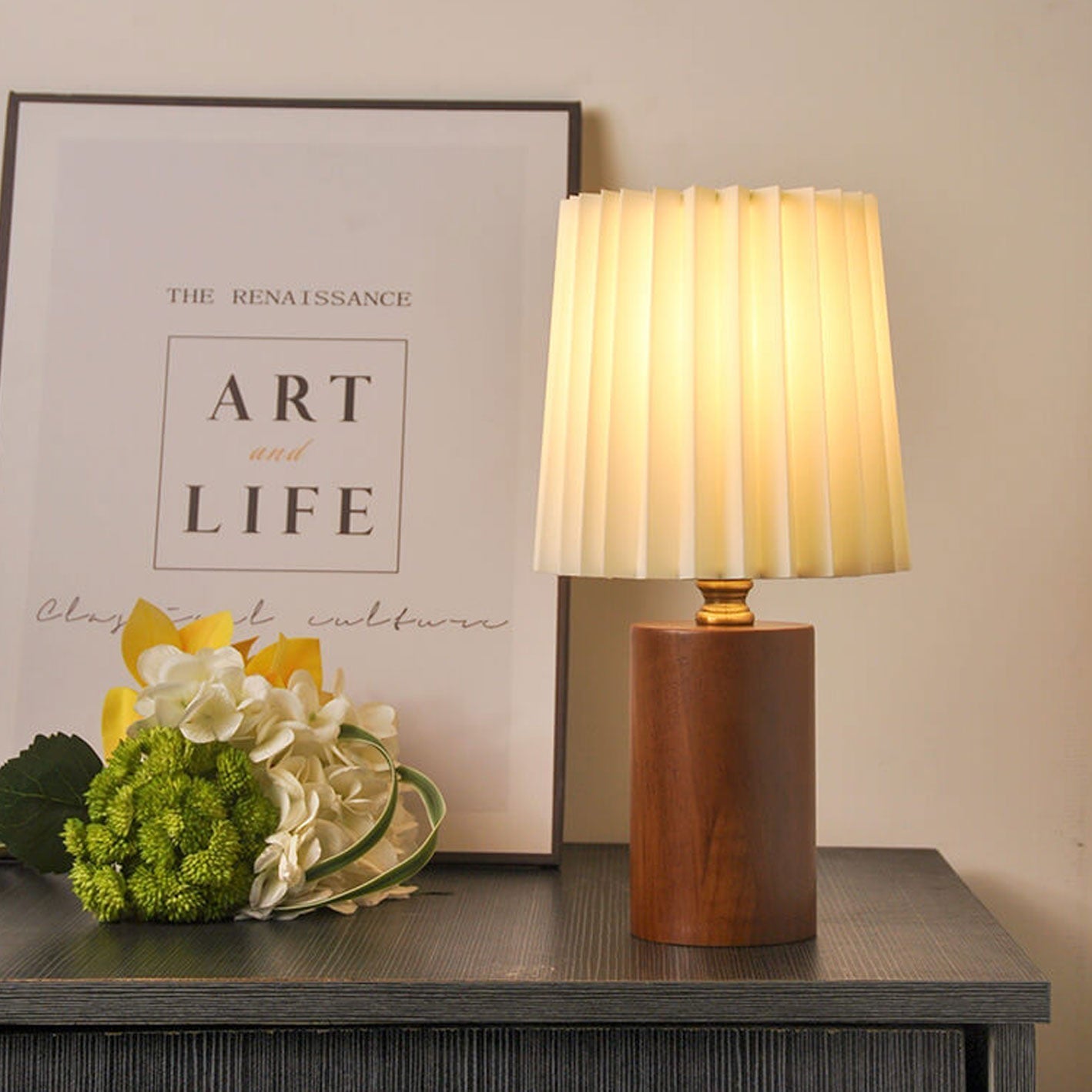 Vintage Korean Falten-Stoff Zylinder-LED-Tischlampe | Retro-Minimalistisches Design | 1-flammig