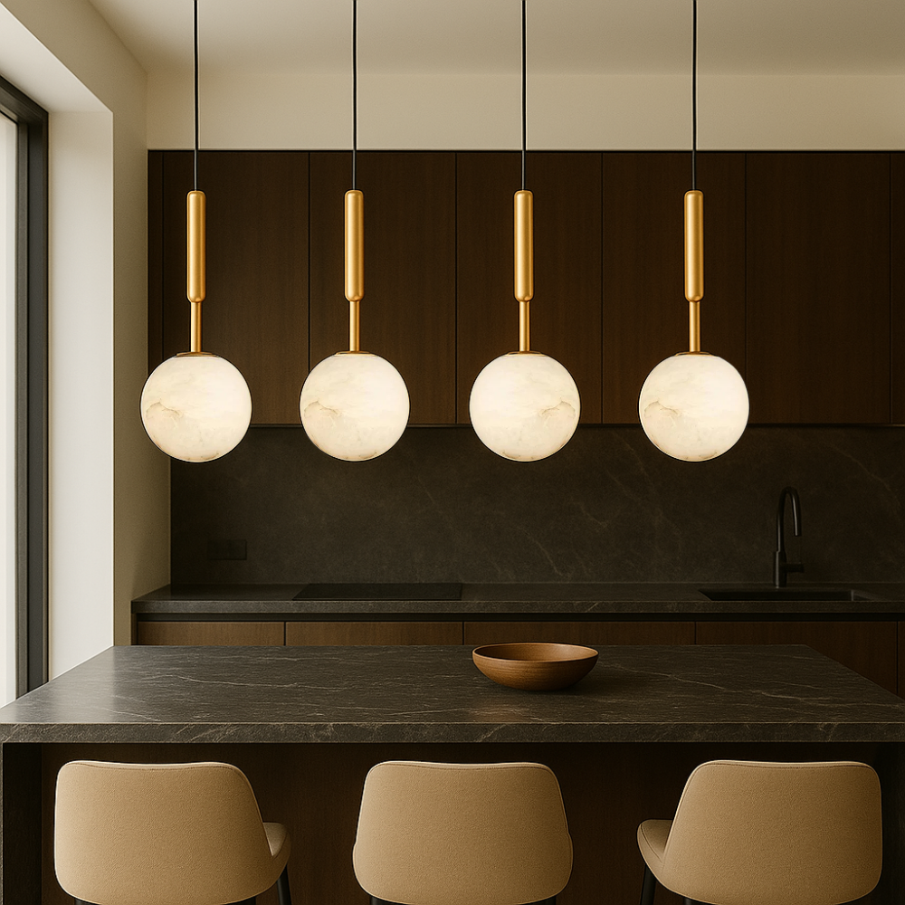 Pendelleuchte Alabaster Kugel | G9 | Messing | Modern