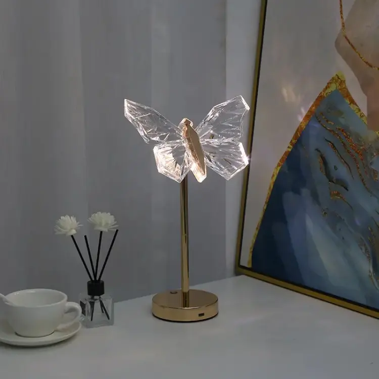 LED-Tischlampe Schmetterling | Acryl & Metall | Warmweiß 3500K | Dekorativ