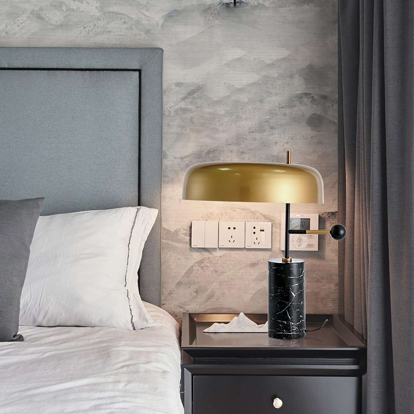 Tischlampe Marmor Metall | E27 | Goldschirm | Modern