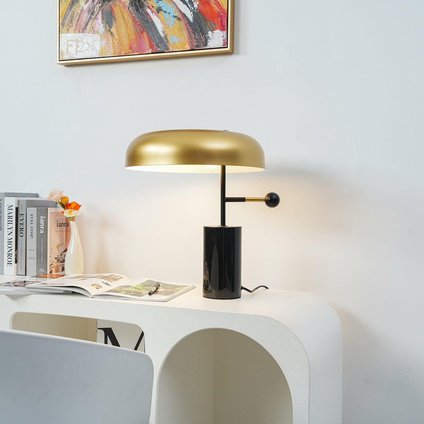 Tischlampe Marmor Metall | E27 | Goldschirm | Modern