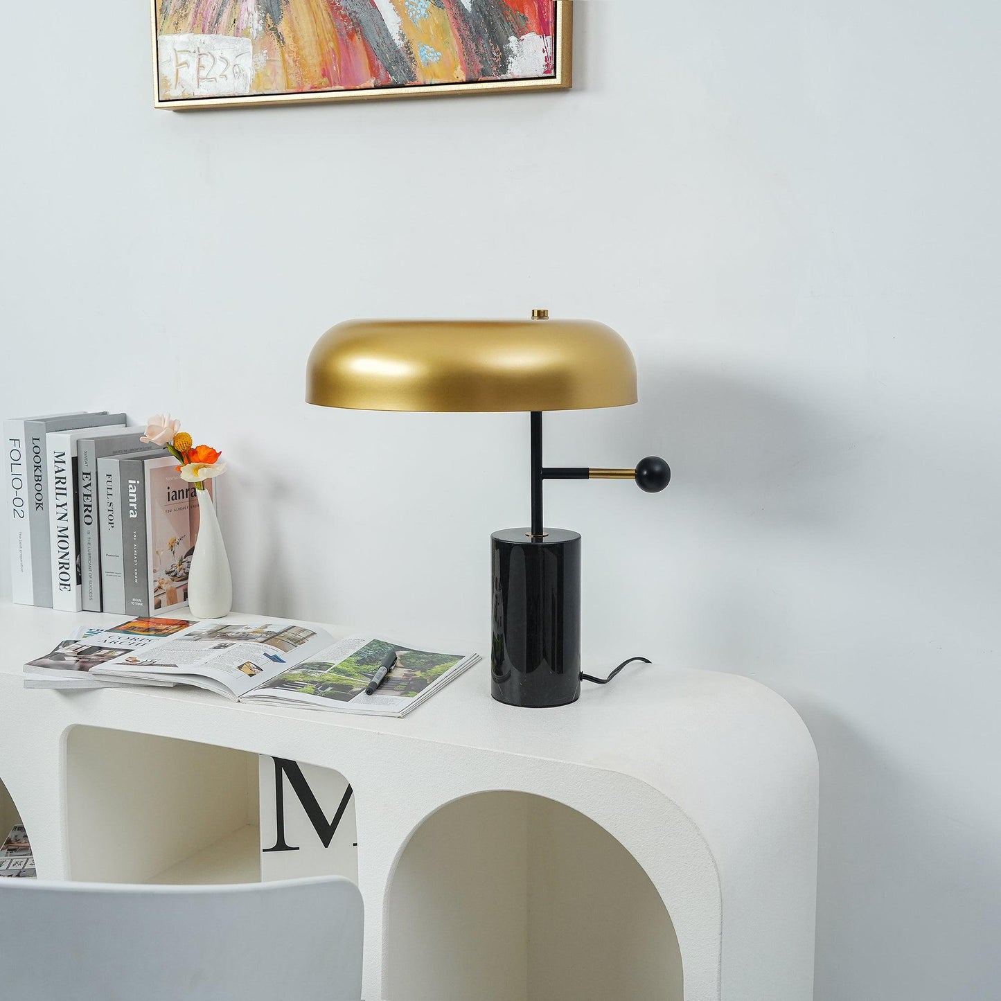 Tischlampe Marmor Metall | E27 | Goldschirm | Modern