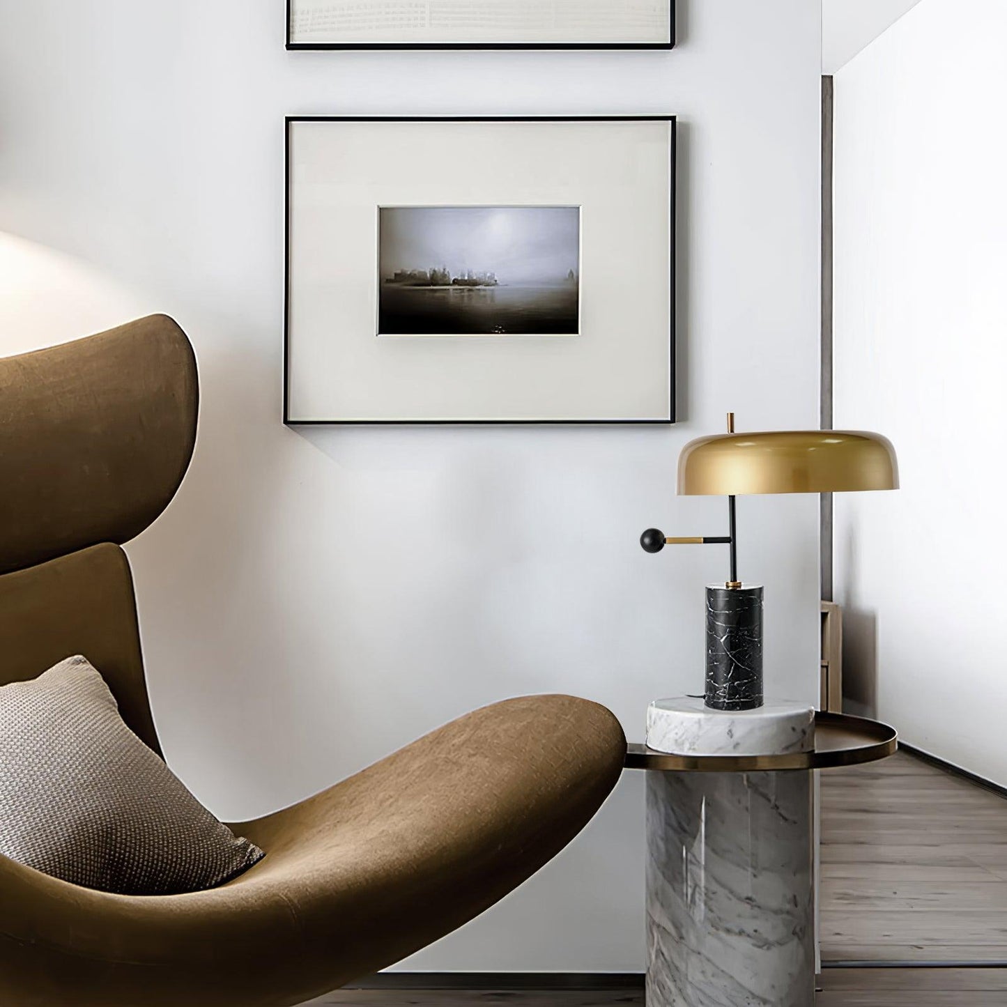 Tischlampe Marmor Metall | E27 | Goldschirm | Modern